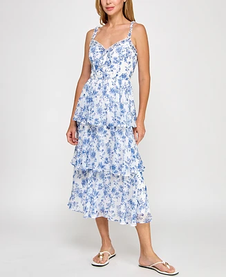 Trixxi Juniors' Tiered Floral-Print Midi Dress