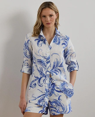 Lauren Ralph Women's Relaxed-Fit Paisley Linen Shirt