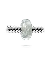 Bling Jewelry Murano Glass Charm Bead with Sterling Silver Core and White Glitter Foil Design
