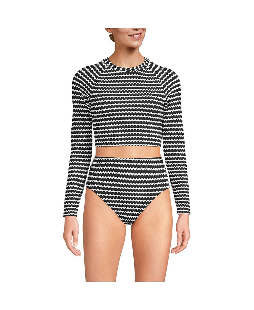 Lands' End Women's Crochet Long Sleeve Bikini Top and High Waisted Bottoms Swimsuit Set
