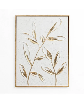 LuxenHome White with Gold Flower Canvas Framed Wall Decor