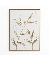 LuxenHome White with Gold Flower Canvas Framed Wall Decor
