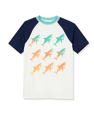 Lands' End Big Boys Husky Chlorine Resistant Short Sleeve Crew Neck Upf 50 Rash Guard