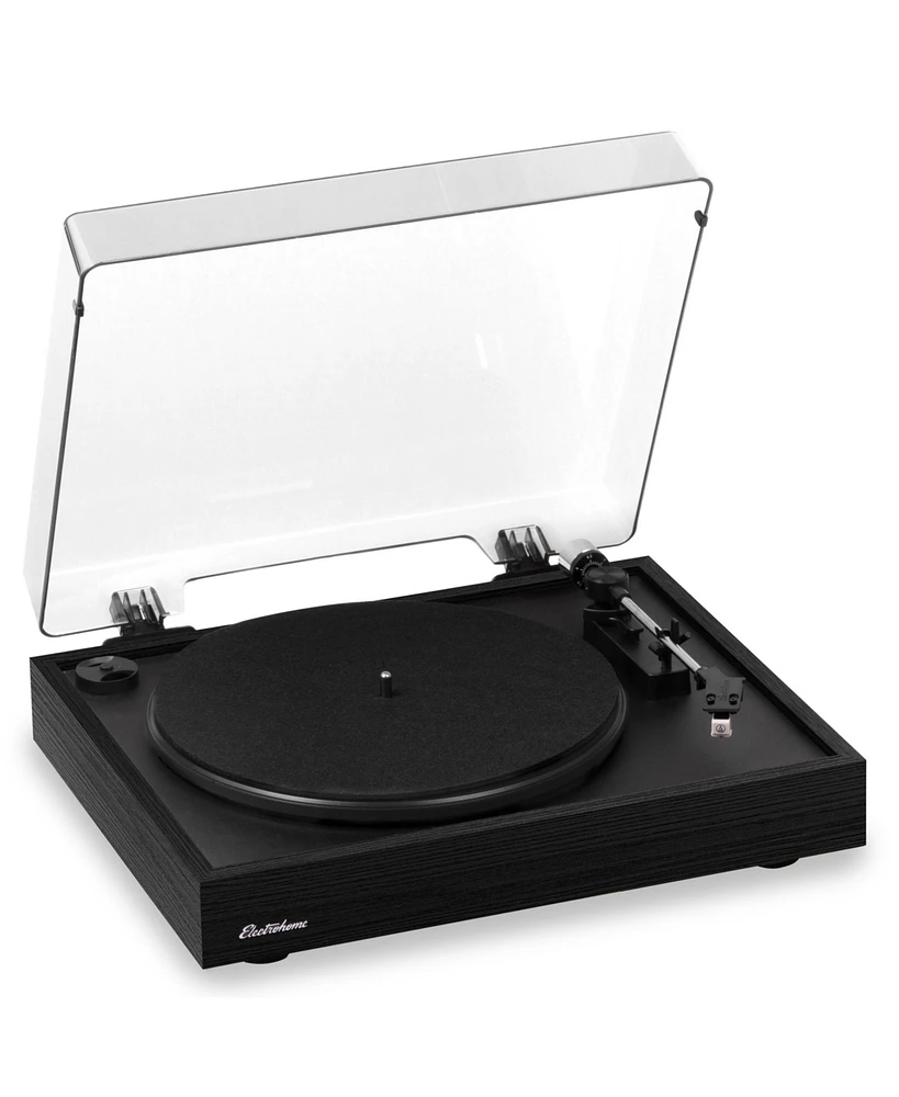 Electrohome Montrose Vinyl Record Player 2-Speed Belt-Drive Turntable, with Audio-Technica Stylus, Speed Control Motor, Built-in Preamp, Wood Plinth,