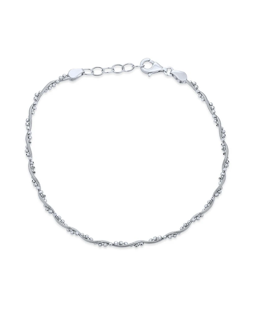 Bling Jewelry Twisted Bead Snake Chain Anklet Ankle Bracelet Sterling Silver 9-10"