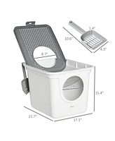 PawHut Cove Cat Litter Box, Kitty Litter Box with Scoop,