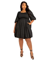 Buxom Couture Plus Smocked Puff Sleeve Bubbled Dress
