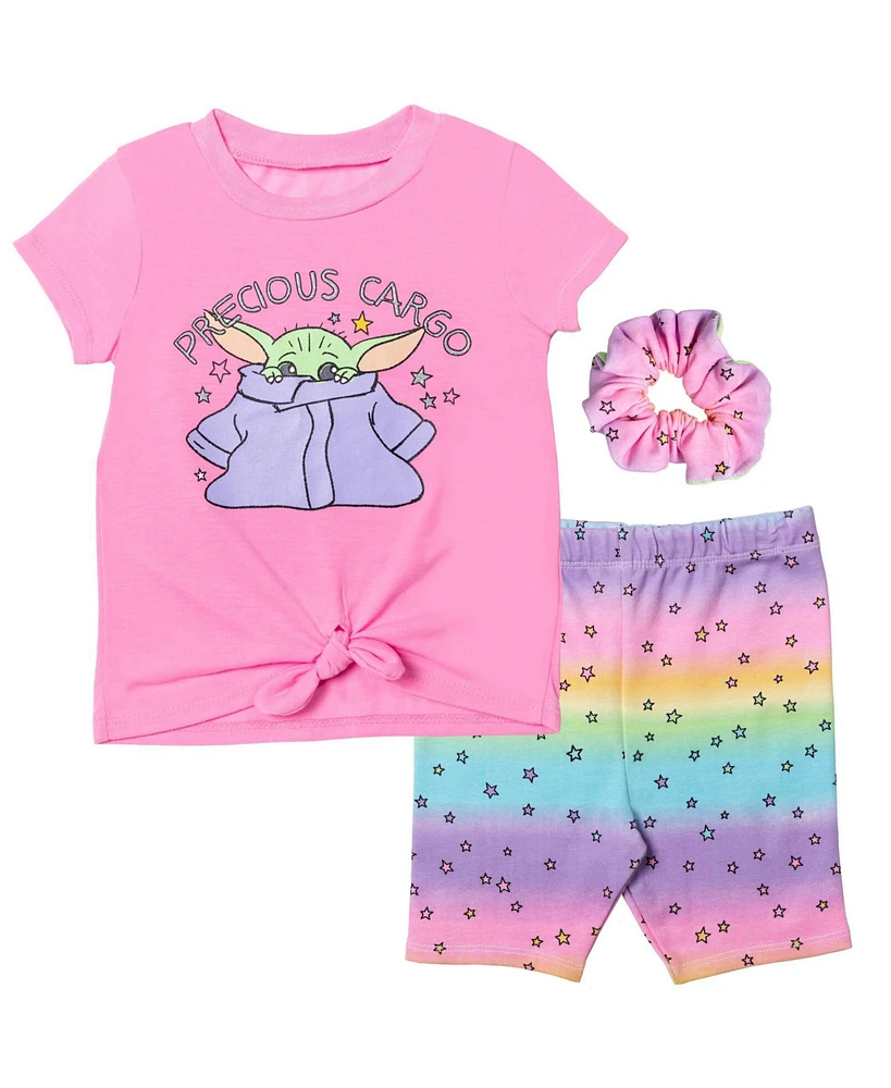 The Mandalorian Girls Yoda T-Shirt Shorts and Scrunchie 3 Piece Outfit Set