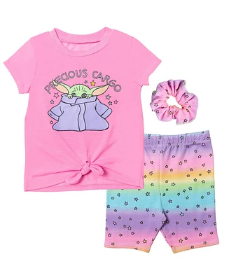The Mandalorian Girls Yoda T-Shirt Shorts and Scrunchie 3 Piece Outfit Set
