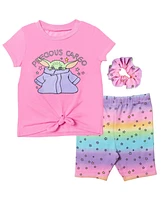 The Mandalorian Girls Yoda T-Shirt Shorts and Scrunchie 3 Piece Outfit Set