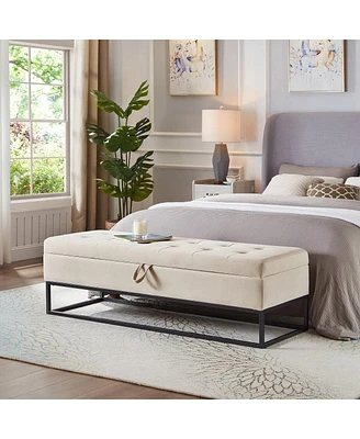 Upholstered Storage Bench with Metal Base Tufted Velvet Ottoman for Bedroom Living Room or Entryway Ideal Small Spaces Assembly Required-The Pop H