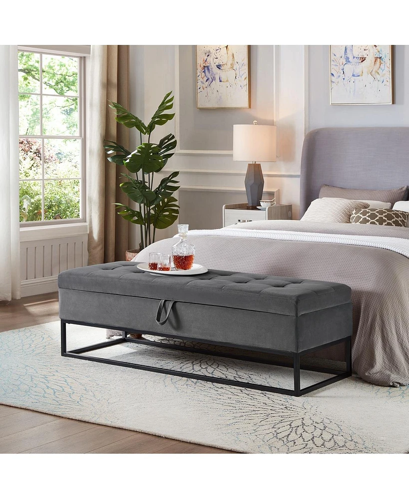 Upholstered Storage Bench with Metal Base Tufted Velvet Ottoman for Bedroom Living Room or Entryway Ideal Small Spaces Assembly Required-The Pop H