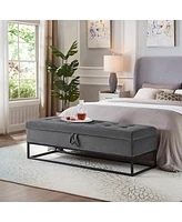 Upholstered Storage Bench with Metal Base Tufted Velvet Ottoman for Bedroom Living Room or Entryway Ideal Small Spaces Assembly Required-The Pop H