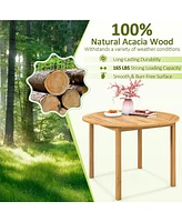 Gymax 5 Pcs Patio Dining Set Round Acacia Wood Table 4 Cushioned Wicker Armchairs