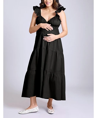 Motherhood Maternity Ruffle Sleeve Tie-Back Maxi Dress
