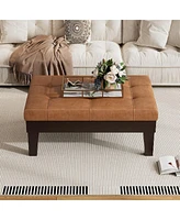 Upholstered Ottoman with Drawer and Tapered Legs Modern Rectangular Storage Bench for Living Room or Bedroom Coffee Table Alternative-The Pop Home