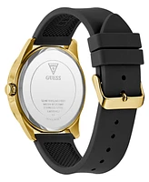 Guess Men's Analog Black Gold-Tone Silicone Strap Watch, 44mm