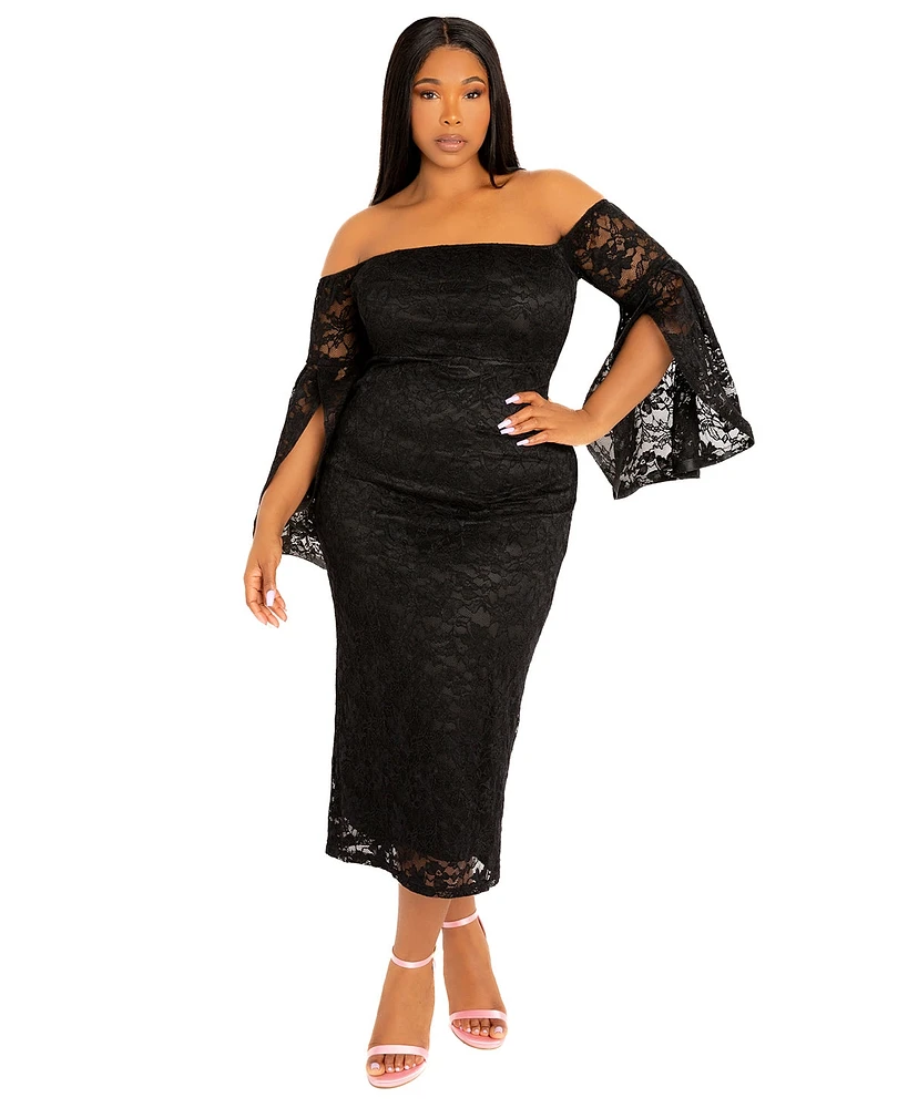 Buxom Couture Plus Off Shoulder Lace Midi Dress