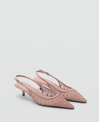 Mango Women's Mesh Decorative Ball Heel Shoes