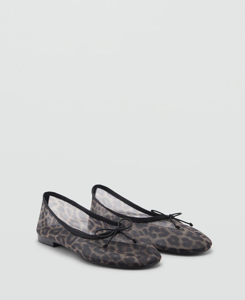 Mango Women's Animal Print Mesh Ballerina Shoes