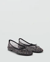 Mango Women's Animal Print Mesh Ballerina Shoes