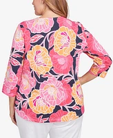 Ruby Rd. Plus Size Bold Poppies Envelope Neck Top