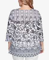 Ruby Rd. Plus Size Floral Ombre Border Sublimation Knit Top