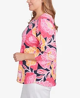 Ruby Rd. Plus Size Bold Poppies Envelope Neck Top