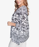 Ruby Rd. Plus Size Floral Ombre Border Sublimation Knit Top