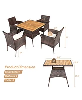 Gymax 5PCS Patio Dining Table & Chair Set Outdoor Furniture Set w/ 4 Seat Cushions