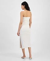 Bar Iii Women's Strapless Keyhole Ruched Midi Dress, Exclusively at Macy's