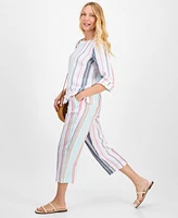 Charter Club Women's Striped 100% Linen Cropped Pants, Exclusively at Macy's
