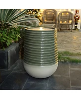 LuxenHome Emerald Ribbed Top with Ivory Bottom 27.56" Tall Resin Fountain with Lights