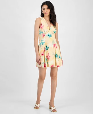 Bar Iii Printed V-Neck Empire-Waist Sleeveless Dress, Exclusively at Macy's