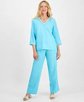 Charter Club Womens 100 Linen Embellished Top Pants Exclusively At Macys