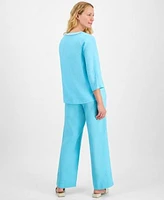 Charter Club Womens 100 Linen Embellished Top Pants Exclusively At Macys