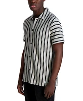 Karl Lagerfeld Paris Men's Short Sleeve Textured Wavy Striped Button-Front Shirt
