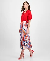 T Tahari Women's Printed Pleated Pull-On Midi Skirt