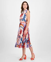 T Tahari Women's Printed Pleated Midi Shirtdress