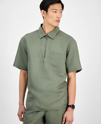 Alfani Men's Quarter-Zip Linen Shirt, Exclusively at Macy's