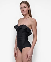 Dkny Women's Ruffle-Bandeau-Neck Tummy Control One Piece Swimsuit