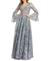 Mac Duggal Women's Embellished Illusion Bell Sleeve A Line Gown