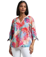 Jones New York Petite Printed Linen-Blend Blouse