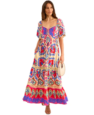 Vince Camuto Women's Tiered Puffed-Sleeve Tie-Neck Dress