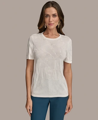 Donna Karan New York Women's Sequin Embellished Short-Sleeve Knit Top