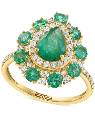 Effy Emerald (2 ct. t.w.) & Diamond (3/8 ct. t.w.) Pear Halo Statement Ring in 14k Gold