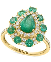 Effy Emerald (2 ct. t.w.) & Diamond (3/8 ct. t.w.) Pear Halo Statement Ring in 14k Gold