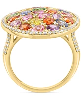 Effy Multi-Gemstone (5-1/6 ct. t.w.) & Diamond (1/2 ct. t.w.) Mixed Cut Halo Cluster Ring in 14k Gold