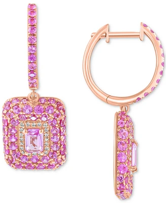 Effy Pink Sapphire (3-1/20 ct. t.w.) & Diamond (1/10 ct. t.w.) Octagon Halo 18" Dangle Hoop Earrings in 14k Rose Gold