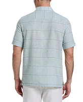 Cubavera Men's Classic-Fit Dobby Windowpane-Print Linen Blend Button-Down Camp Shirt
